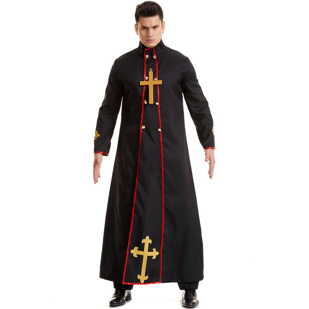 Halloween men's priest costume, men's holiday priest costume, medieval role-playing costume