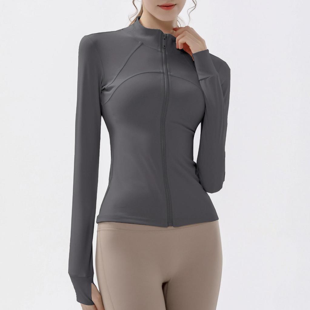 High-Collar Quick-Dry Slim Fit Yoga Jacket with Non-Slip Zipper for Women