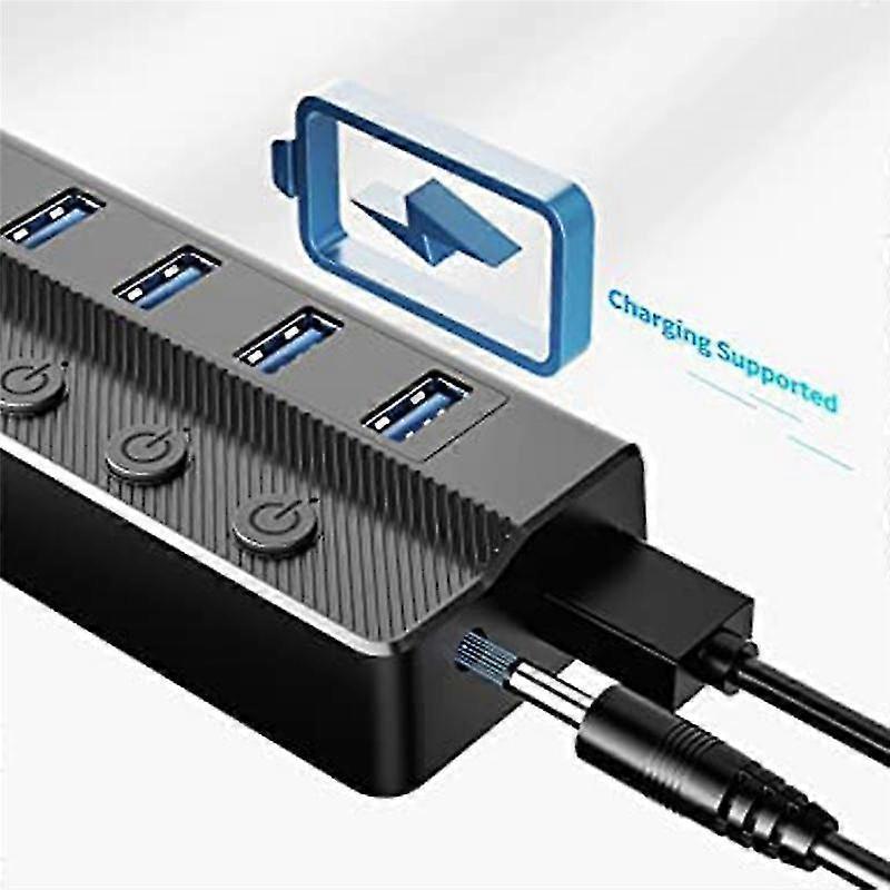 6-port Usb 3.0 Hub, Usb Splitter For Laptop With Individual On/off Switches And Light, 3ft Cord, Us