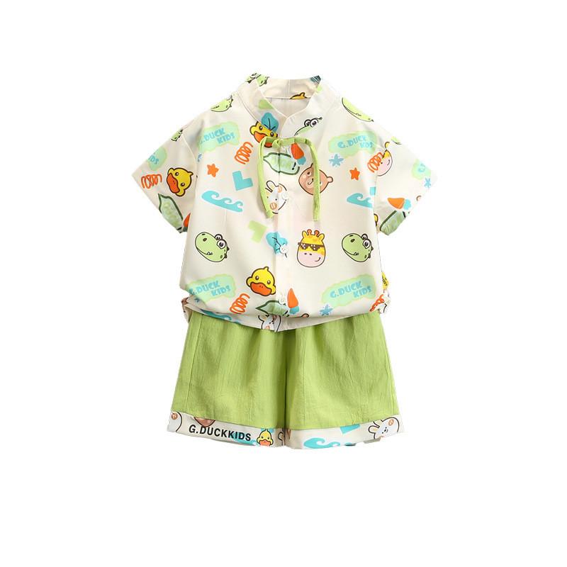 Adorable Cartoon Yellow Duck Boys Summer Outfit Set Stylish Cotton Two Piece