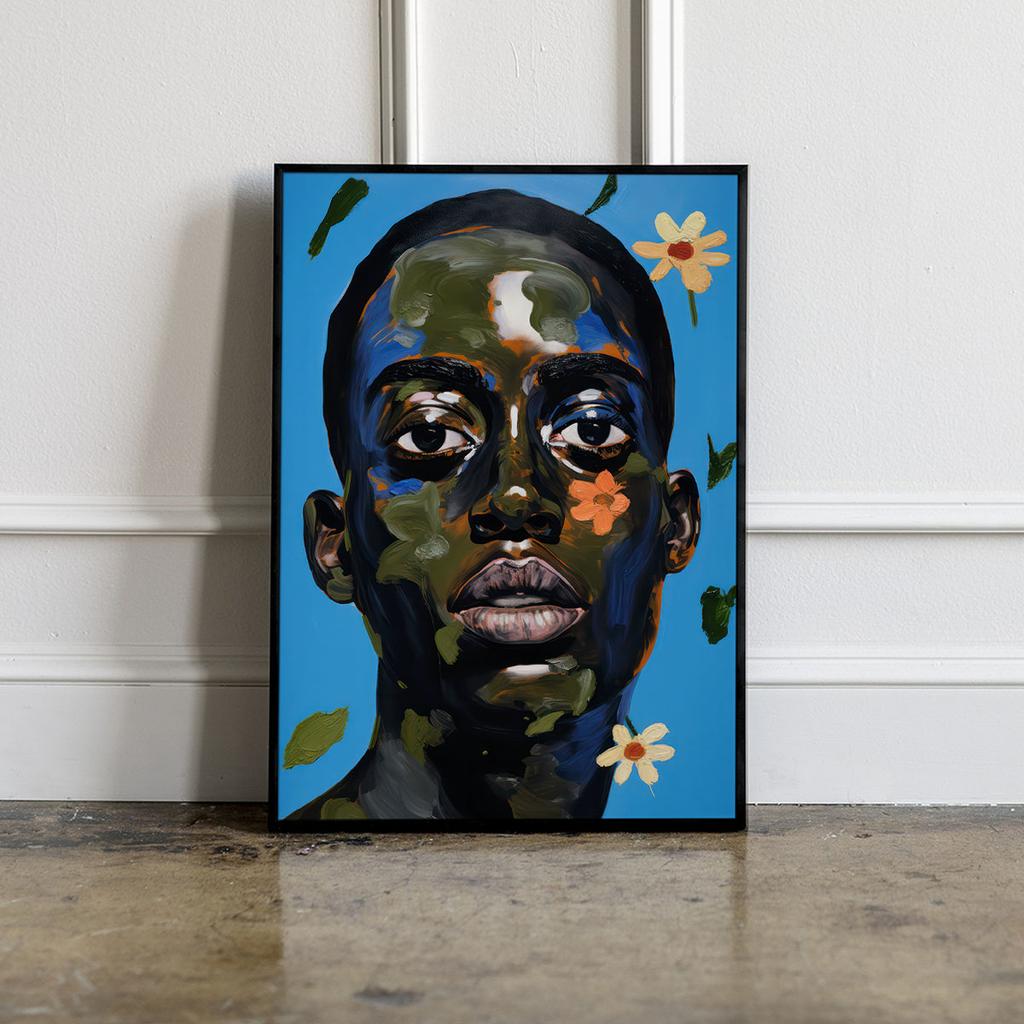 Plakat portret twarz nowoczesna kwiaty