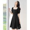 Bubble Sleeve Square Neck A-line Little Black Dress