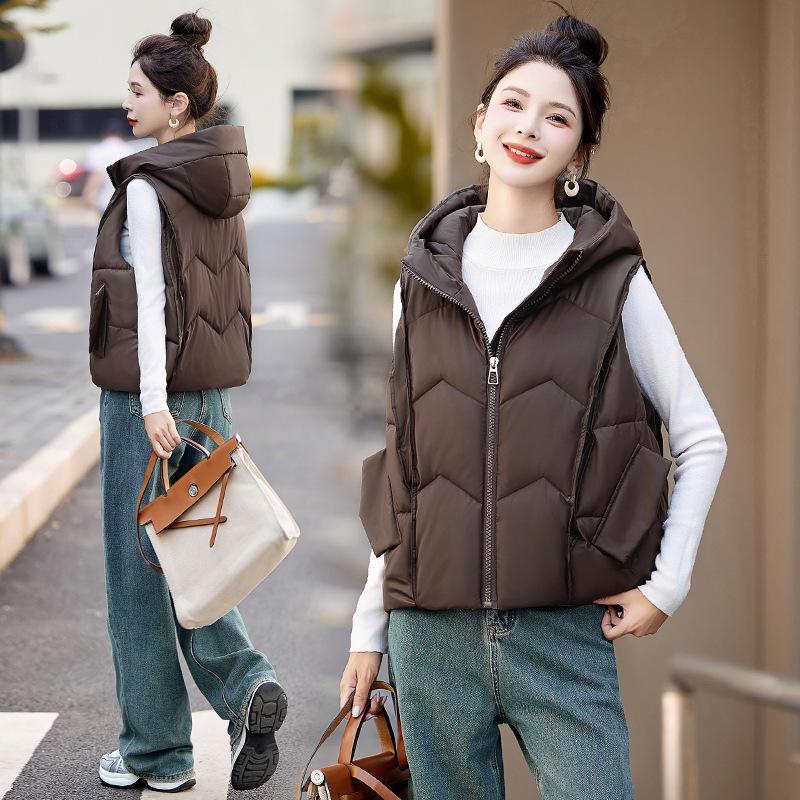 Student cotton-padded vest women's new hooded short versatile thickened and thin thermal top