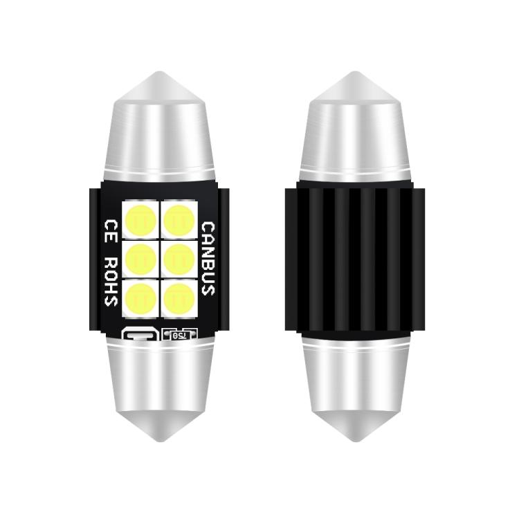 

2 шт. 31 мм DC12V-24V 3 Вт 6000K 660 лм 6 светодиодов SMD-3030 Автомобильная лампа для чтения / Фонарь номерного знака