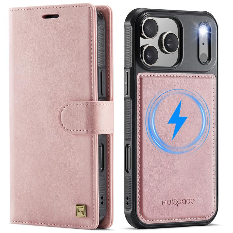 

Wireless Charging Magsafe Magnetic Flip Leather Phone Case for iPhone 17 Pro Max 17 Air 16E 16 15 14 Plus 13 12 Wallet Card Back Cover iPhone 17 Pro Max розовый
