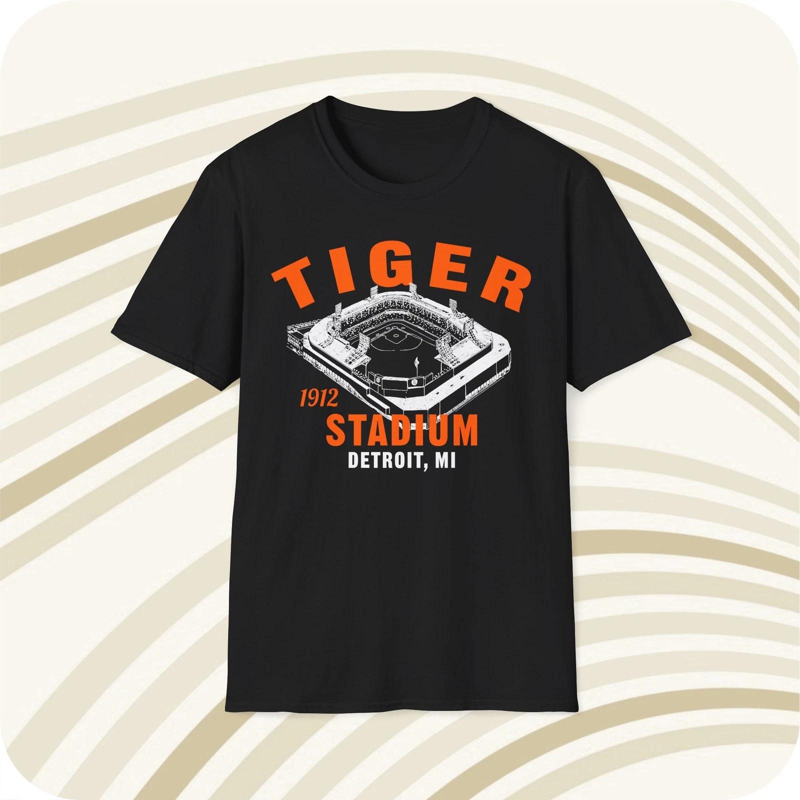 Throwbackmax Tiger Stadium 1912 Classic Cut Baseball T shirt - Detroit Tigers L