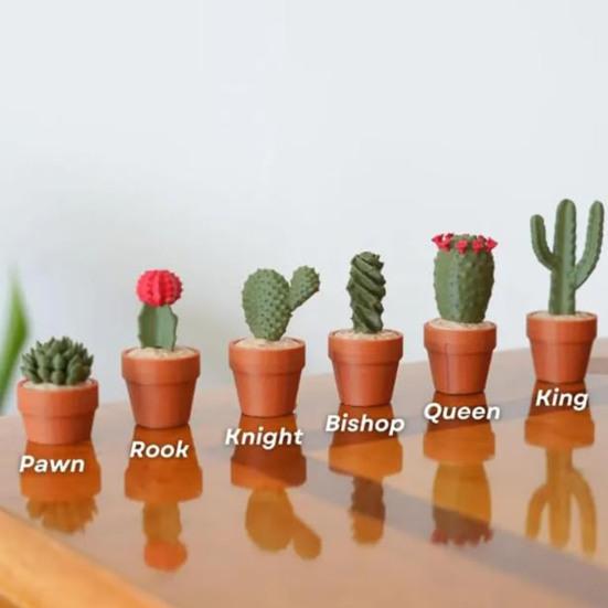 1 Set Cactus Chess Game with Roll-up Chessboard Portable Travel 3D Printed Cactus Board Game Educational Chess Toy Decoration Plant Lovers Gift