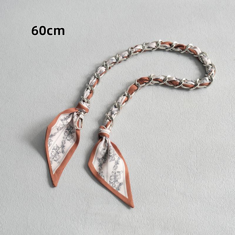 New Fashion Brand Woman Handbag Accessory Chains Detachable Floral Print Gold Silver Metal Silk Shoulder Strap Women DIY Chain Bag Handles