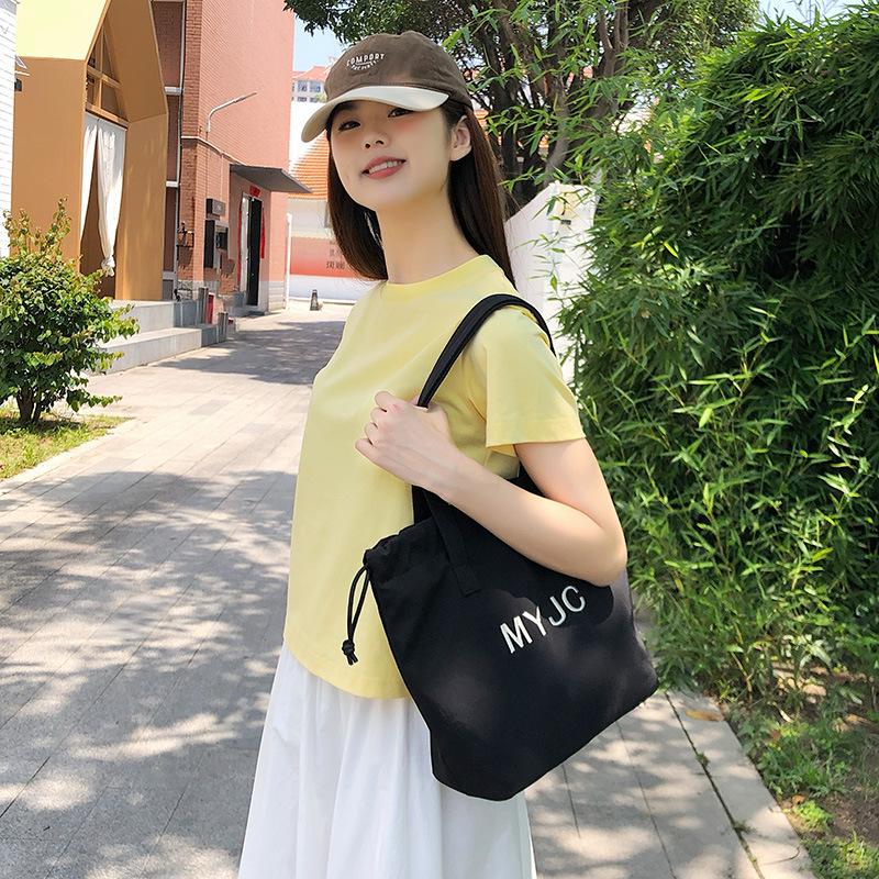 Korean Version of the New Letter Printing Bag Women's Large-capacity Canvas Shoulder Bag Casual Fashion Portable Drawstring Tote Bag