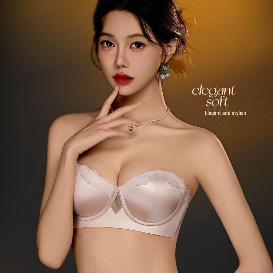 Lace Trim Leopard Print Strapless Push-Up Women's Bust Enhancing Bra Set