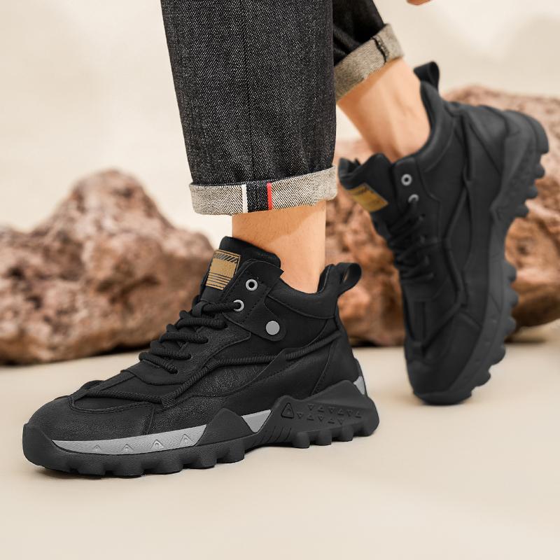 Fashion Spring Autumn Men Shoes High Top Fashion Motorcycle Leather Shoes Outdoor Leisure Comfortable Boots Male Lace-Up Botas