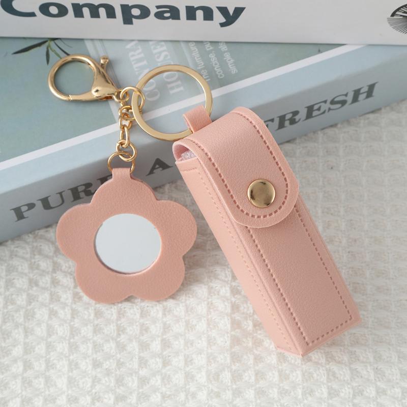 Travel Lipstick Bag with PU Leather Keychain Holder Keeps Lip Balm Safe and Accessible