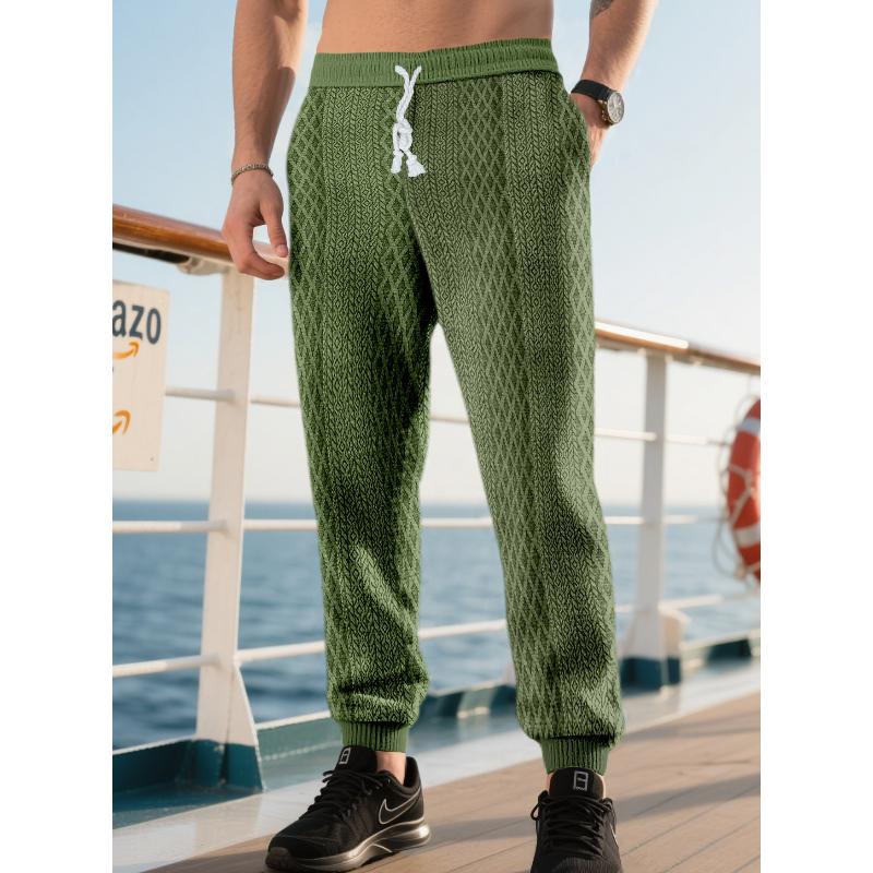 Men's Casual Waffle Pants Lightweight Stretch Joggers Trousers Ribbed Jacquard Knit Textured Drawstring Pants with Pockets Workout Sweatpants for Men