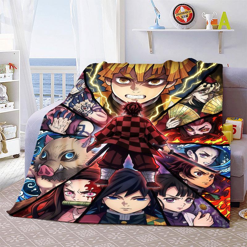 Demon Slayer Soft Warm Flannel Blanket Plush Lightweight Throw for Sofa Bed Couch Cozy Winter Travel Home Decor -QJY