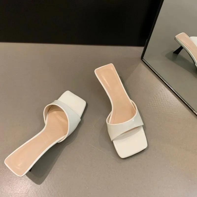 Fashion Square Toe Open Toe Sexy Non-Slip Slippers Summer New Versatile Stiletto Patent Leather High-Heeled Sandals