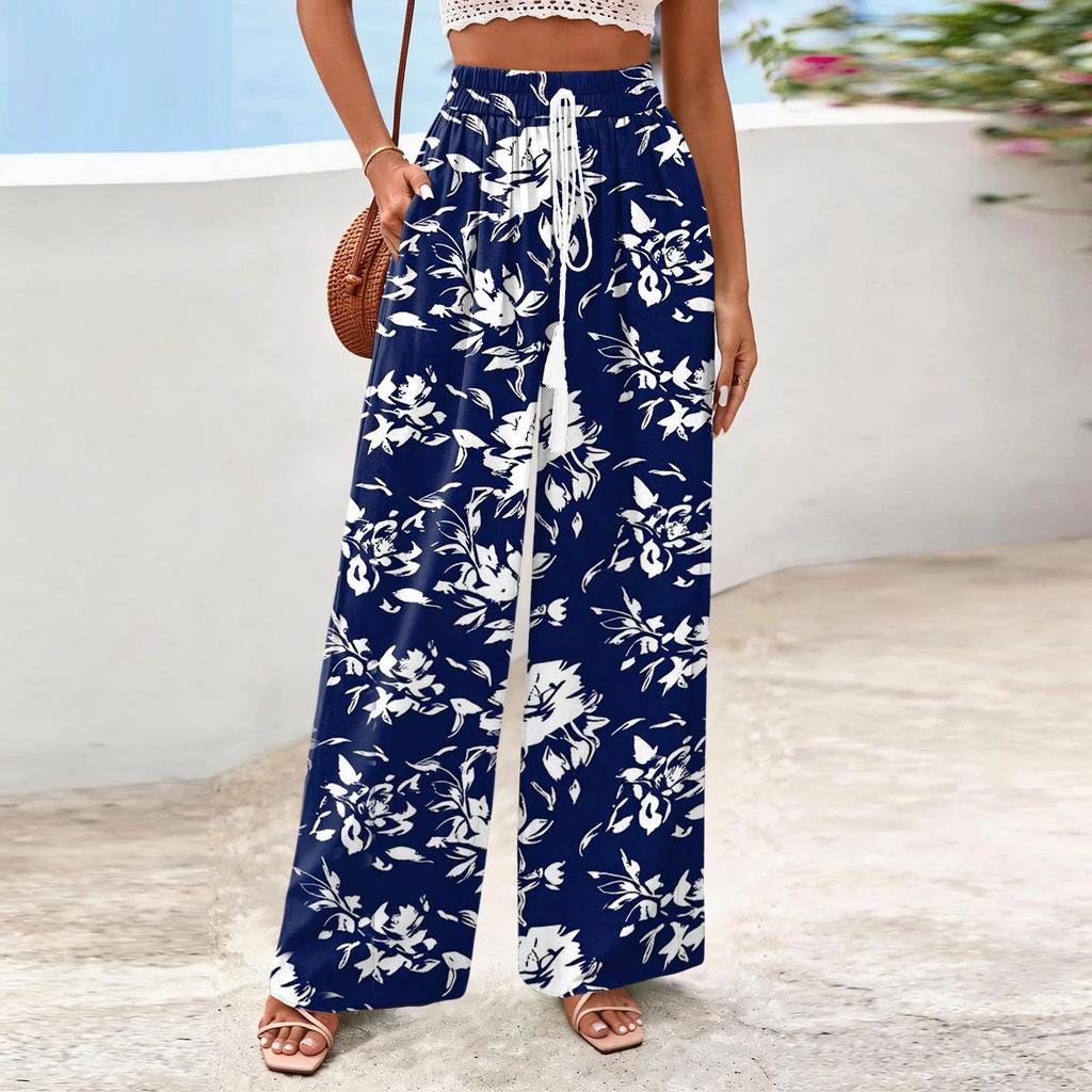 Women's Wide-Leg Casual Flowy Floral Print Pants