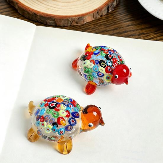 Micro Landscape Glass Accessory Hand Blown Millefiori Turtle Figurine, Mini Colorful Tortoise Statue, Cute Decorative Animal Collectible Cartoon
