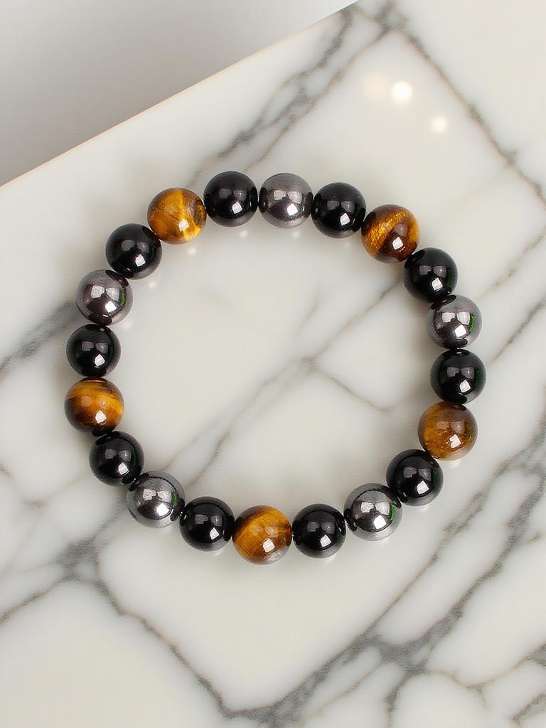 Natürliches Tigerauge Hämatit Obsidian Perlen Armband für Schutz Mut Erdung & Spirituelle Klarheit Energie Boost Schmuck