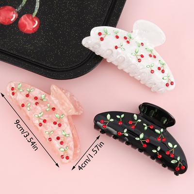 1pc Japanese and Korean Cherry Acetate Hairpin, Rhinestone Sweet Temperament Retro Light Luxury Hair Shark Clip Hair Ornament
