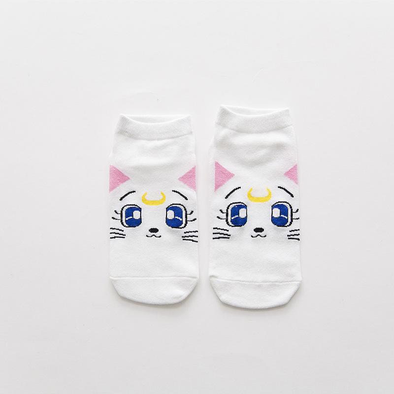 Women Anime Sailor Bow Socks Cute Girls Kawaii Girls Cartoon Blue Cat White Kitty Socks JK Uniform Wearing Birthday Gifts