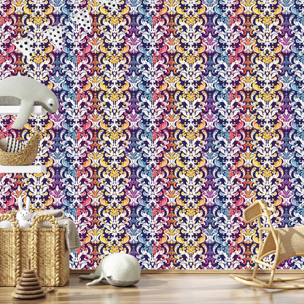 Baroque Damask Wallpaper Light Gray and Purple 50x1000