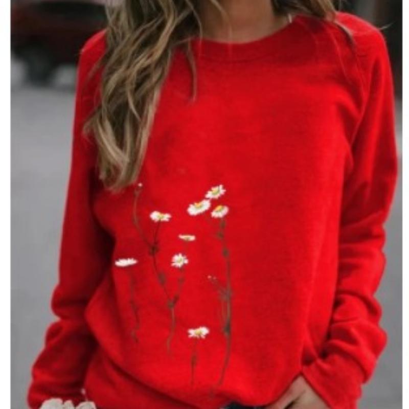 Women's Printed Long-sleeved Round Neck Sweater