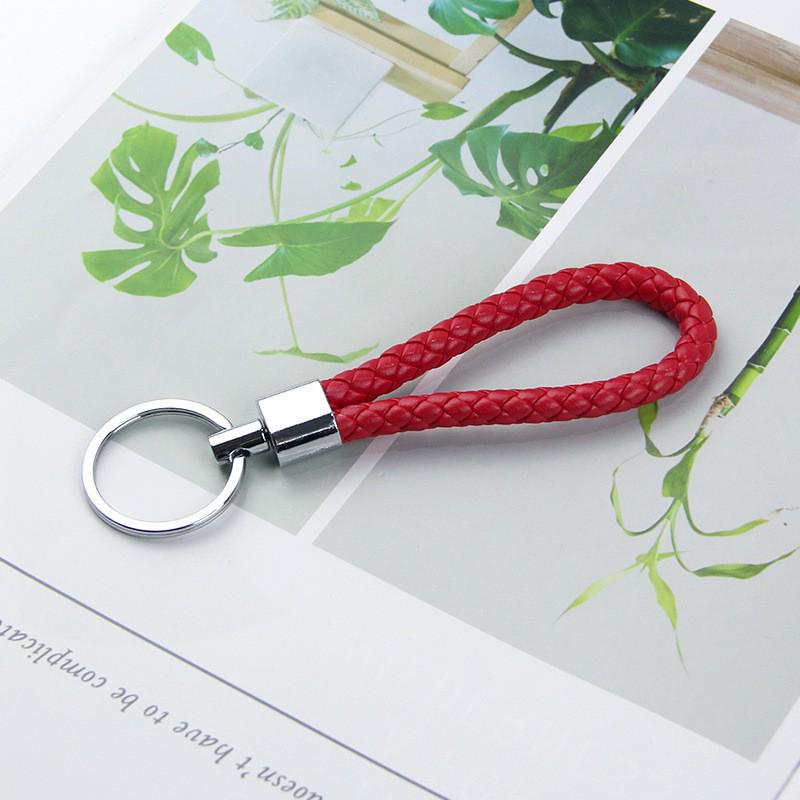 Solid Color Woven Leather Key Pendant for Men and Women - Couple's Metal Keyring Accessory