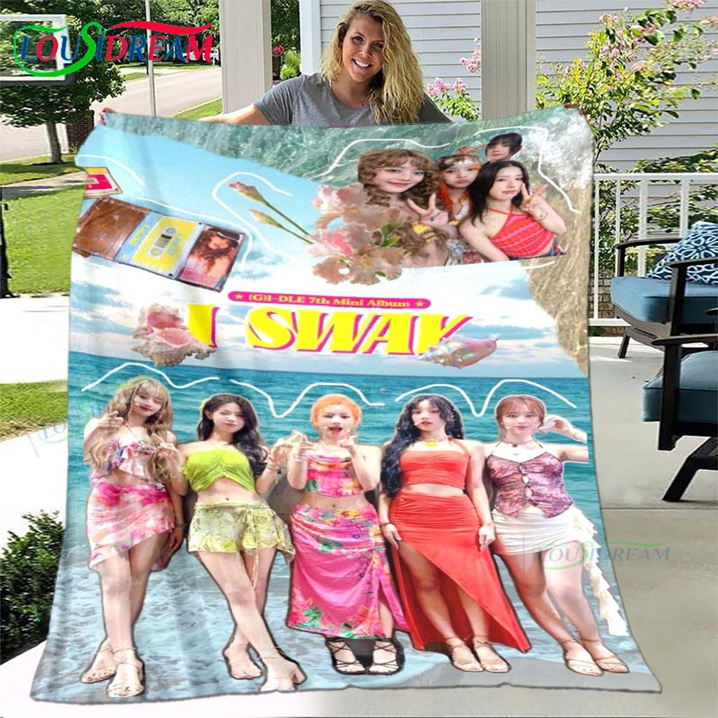 Korean Kpop Girl Group-Yuqi-Soyeon Print Four Seasons Blanket Sofa Cover Travel Bed Plush Blanket Office Break Blanket Gift