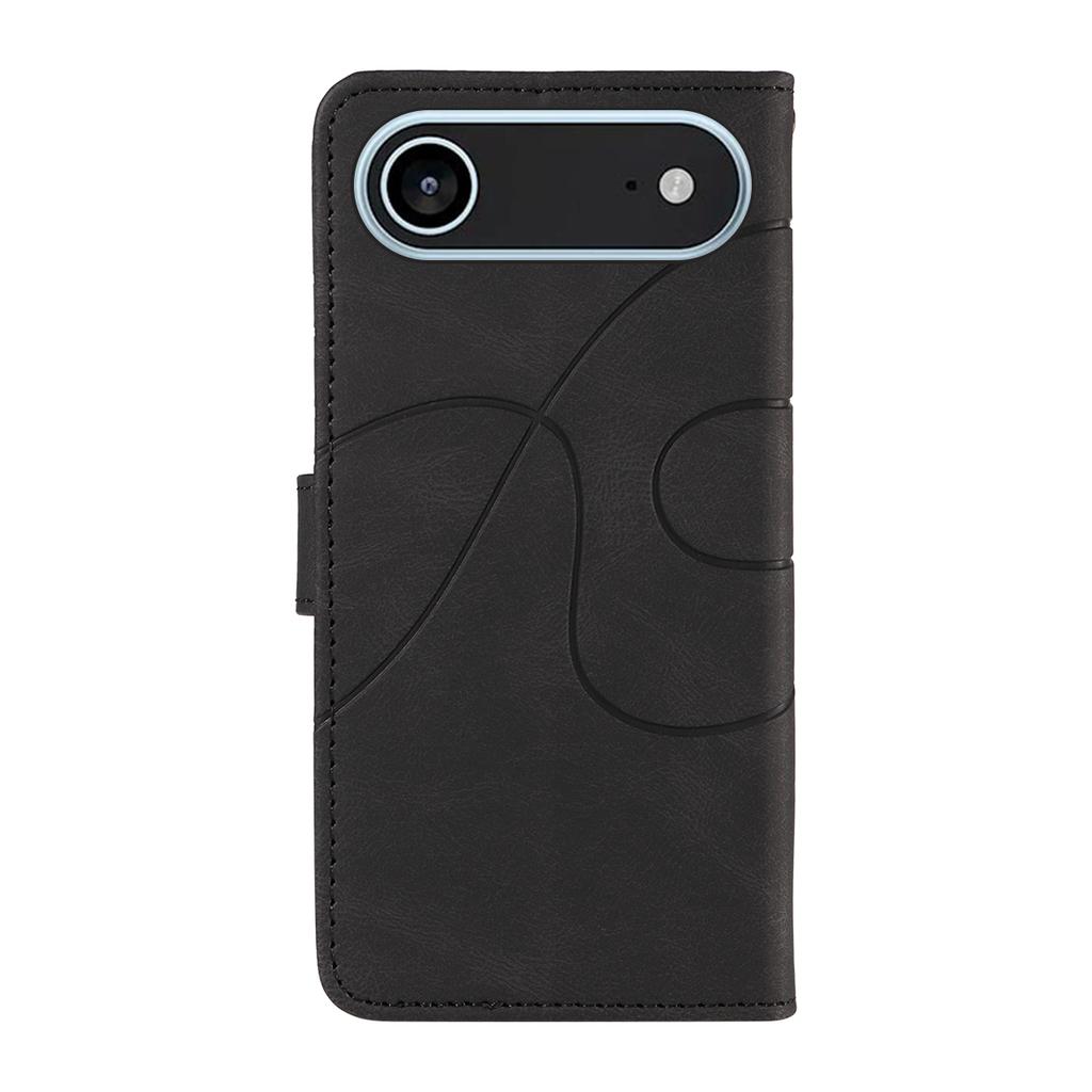 For iPhone 17 Air Wallet Case Leather Phone Cover Stand with Curved Line Design