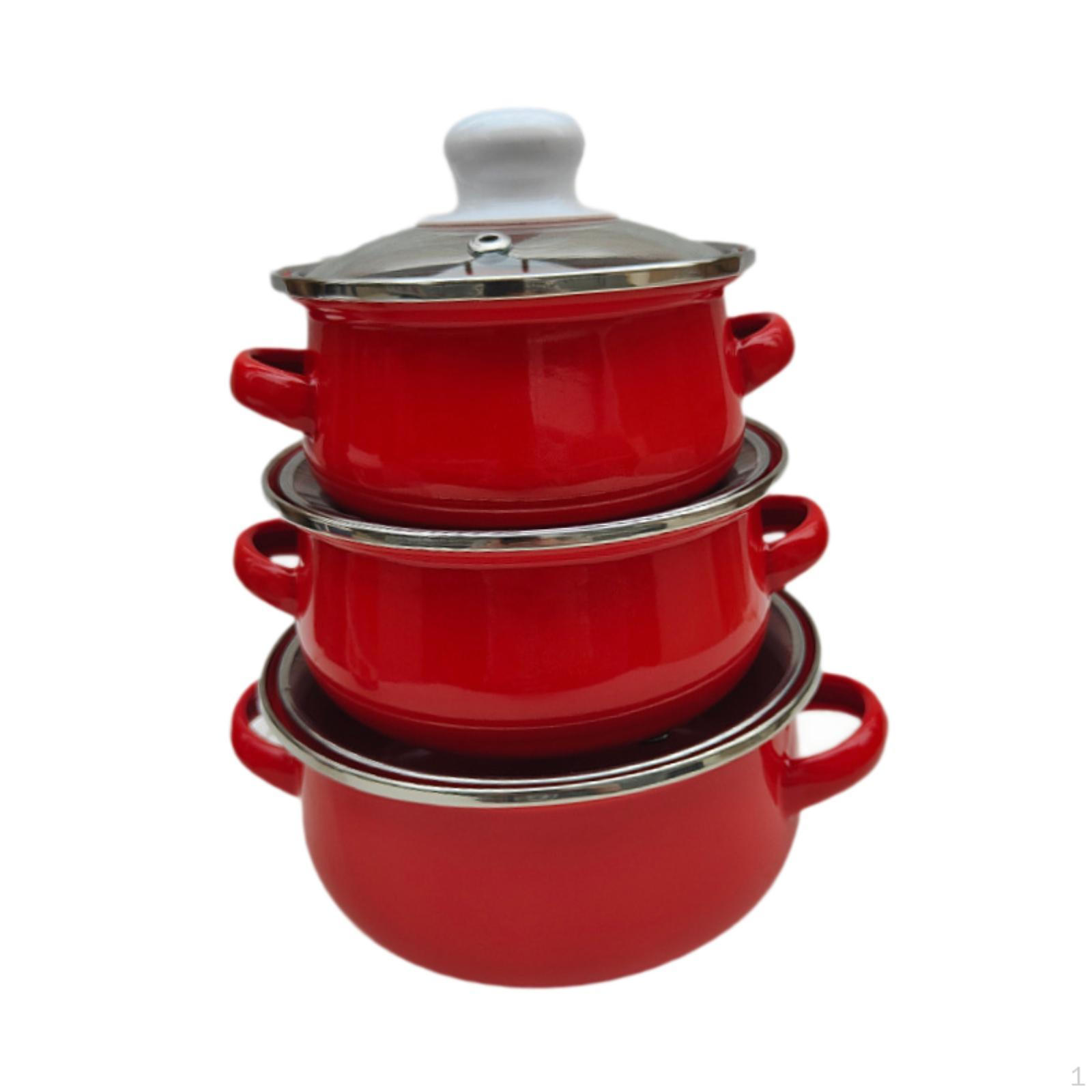 

3 шт. эмалированные кастрюли для приготовления пищи бытовая посуда для лапши быстрого приготовления рагу супов горшок с красный