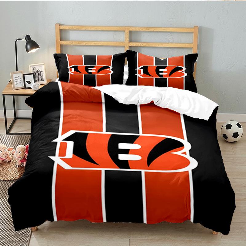 Bengals Team Logo Artwork 3pcs Bedding Set,Including 1pc Duvet Cover And 2pcs Pillowcases Perfect Gift for Christmas,Ideal for Bedroom, Dormitory