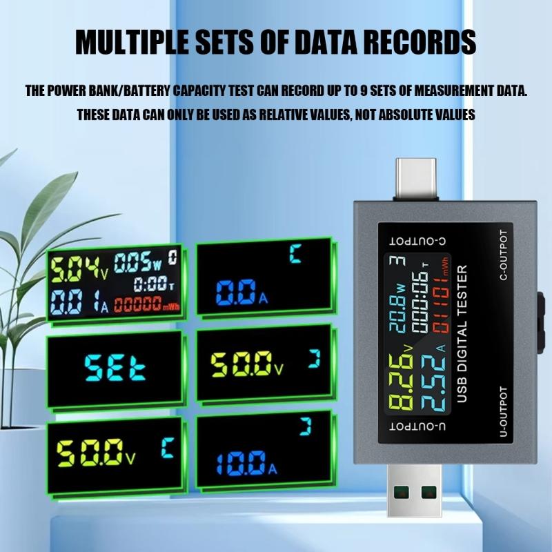USB Electrical Meter with Automatic Fast Charging Protocol Identification, Color Measurement Screen, and Storage for Up to 9 Data Groups