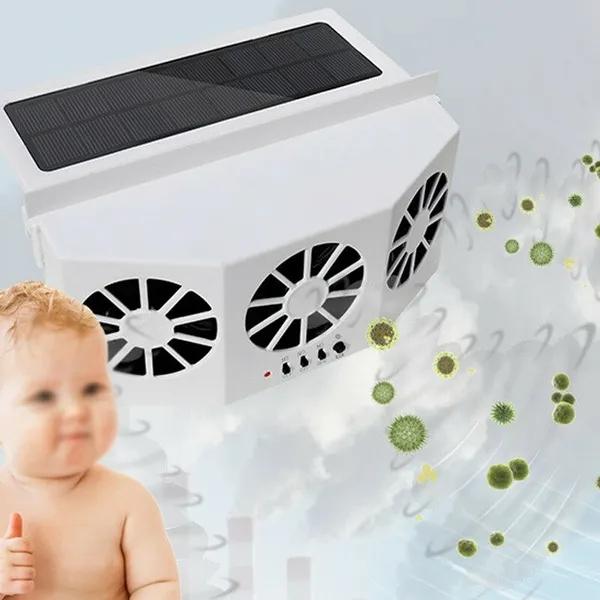 Ventilador de Ventana de Coche con Energía Solar Auto Ventilado Aire Acondicionado Frío 3 Ventiladores Refrigerador Nuevo