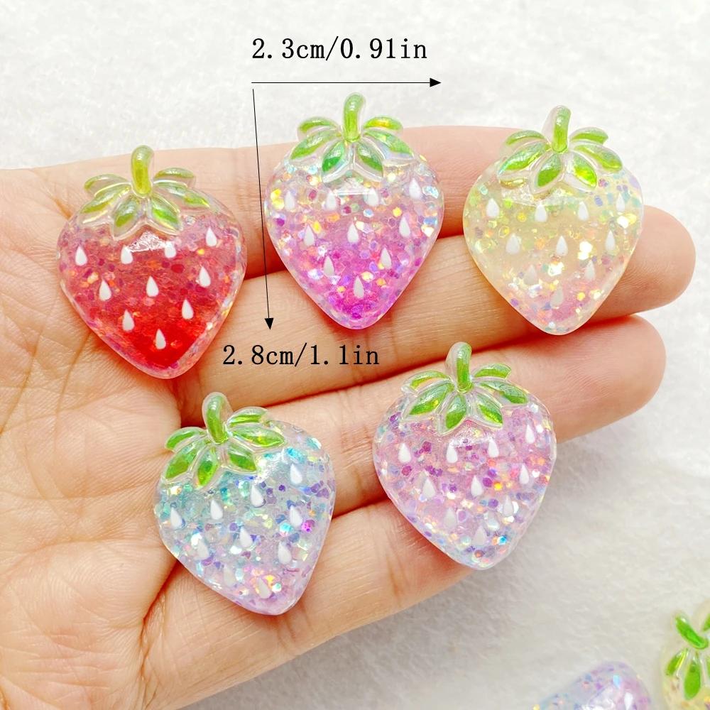 10pcs Glitter Colorful Resin Fruit Strawberry Flat back Stone Figurines Scrapbook DIY Jewelry Decor Crafts