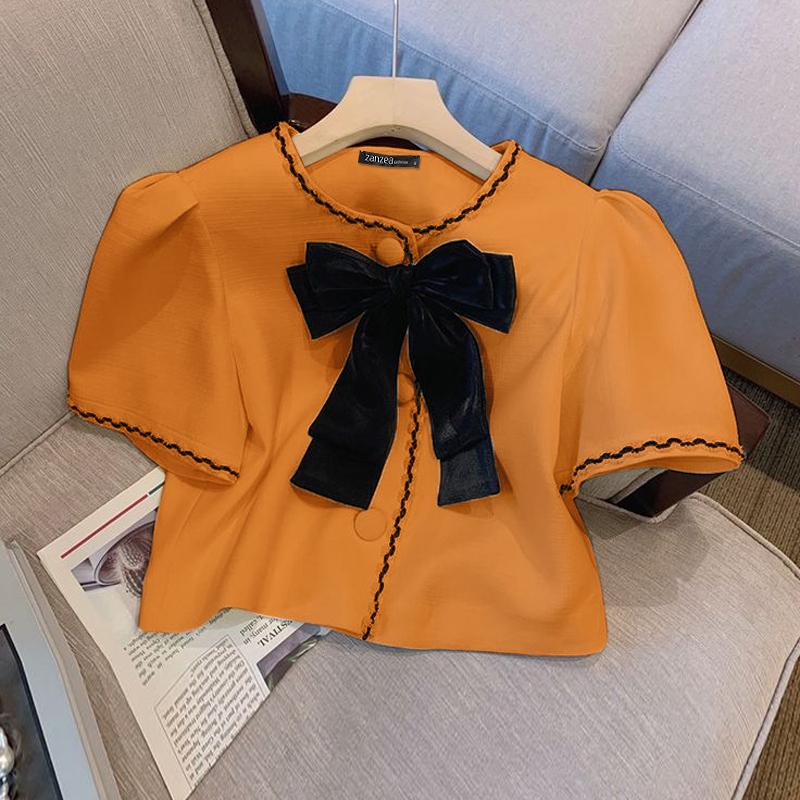 

ZANZEA Женские летние блузки с круглым вырезом, пышными короткими рукавами и завязками L