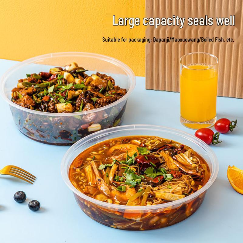 2500ml Round Disposable Plastic Food Containers with Flat Lids