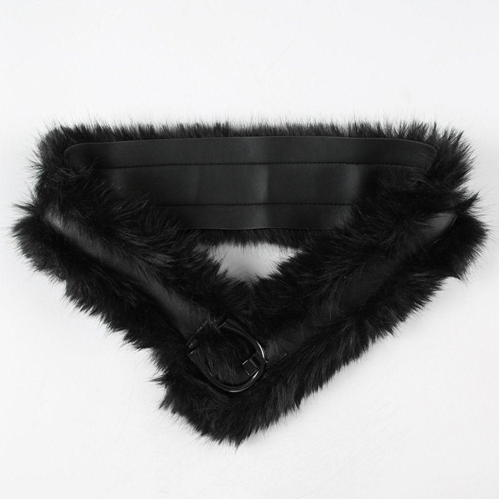 Punk Plush Belt PU Leather Y2K Waistband Simple Leather Fur Belt  Autumn/Winter
