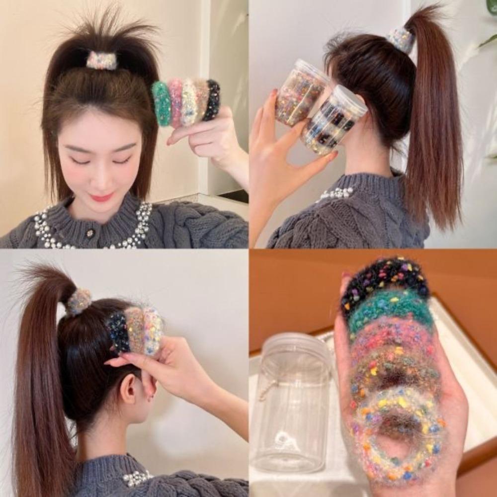 Colored Dot Soft Velvet Headband Thick Ponytail Holder Plush Hair Loop  Women Girl Hair Accessory
