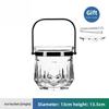 Glass ice bucket, stainless steel handle with ice clip hexagonal ice cube bucket