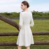 Stylish Beige A-Line Mid-Length Dress with Three-Quarter Sleeves and Round Neck for Spring/Summer