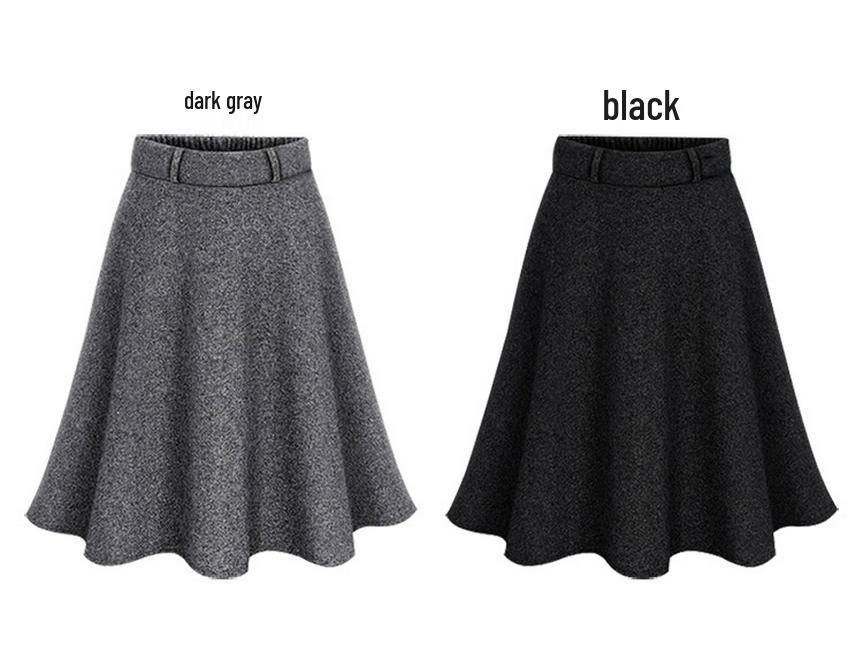 Plus Size A-Line Woolen Skirt - Autumn/Winter, Hip-Wrapped, All-Match, 200 Lbs, 60cm Length