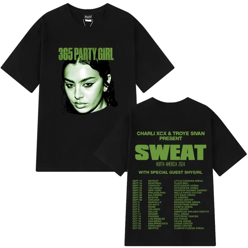 2026 Charli Xcx Brat Tour 365 Party Girl T-Shirt Gothic Mode Hip Hop T-Shirts Unisex Damen Baumwoll-T-Shirt Streetwear