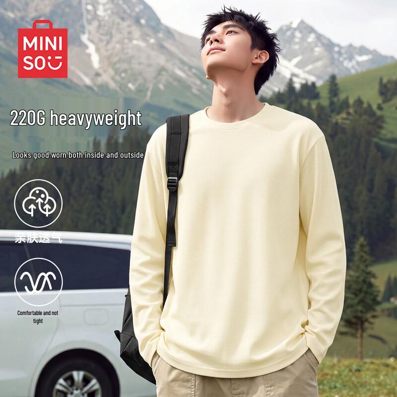 MINISO Men's Relaxed Fit Waffle Knit Long Sleeve Tee
