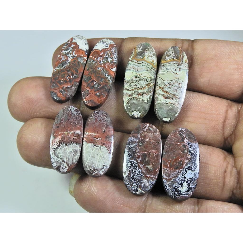 81Cts. Natural Crazy Lace Agate Matched Pair Oval Cabochon Gemstone 4Pcs Lot A-565