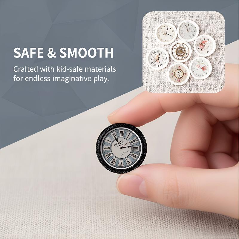 [J] 7Pcs Doll House Miniaturas Home Decor 1:12 Dollhouse Mini Wall Clock Model Food And Play Ornament Toy DIY Accessories