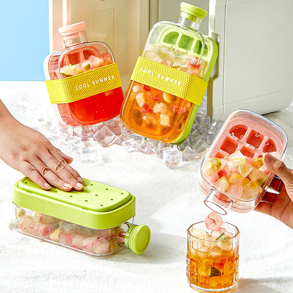 2-in-1 Ice Maker Ice Cube Bottle One-click 500/800ml Ice Mold Cooler Cup with Straw Lce Making Cup Outdoor Fitness Drink