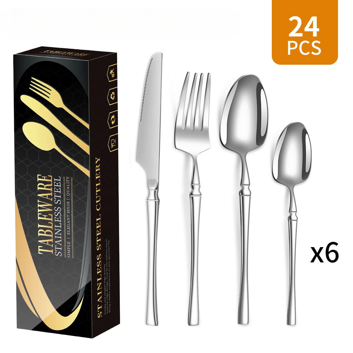 Stainless steel tableware gift box set, small waist Western tableware knife, fork, spoon 24 piece set Cutlery set