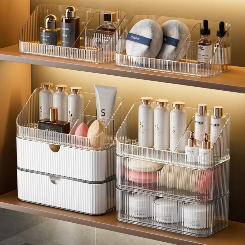 Makeup Organizer With Drawer Clear Cosmetic Storage Box Vanity Lipstick Skincare Organizer For Bathroom Makeup Storage Organizer