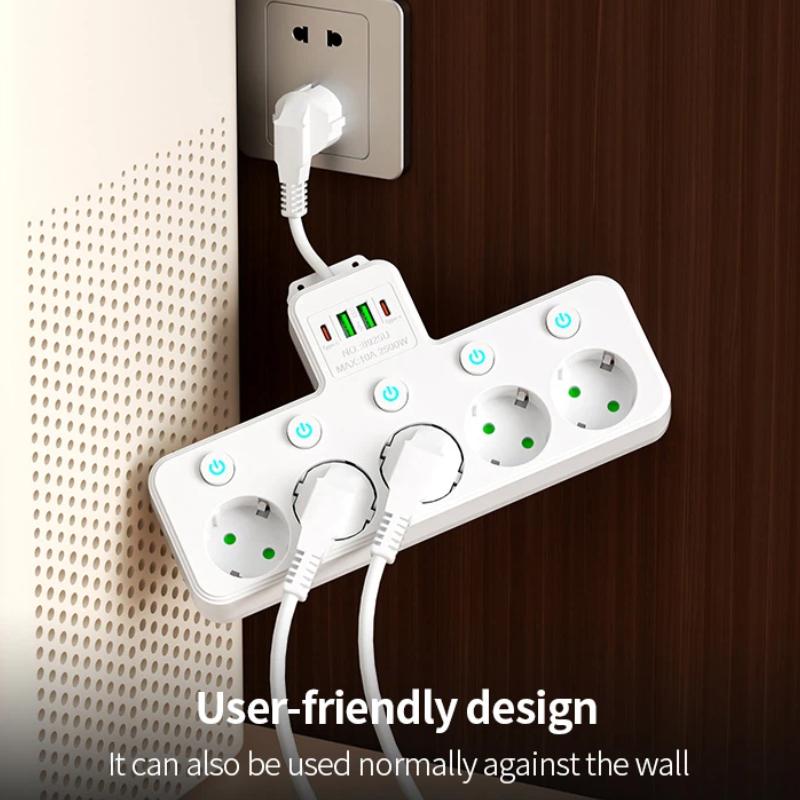 EU Plug Power Adapter, AC Sockets with Individual Switches, Optional USB/Type-C Ports