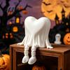 Desktop Halloween Decorations 3D Printed Heart-Shaped Ghost Figurine with Movable Joints, Sitting Dangling Leg Gifts for Couples Statue, Matte